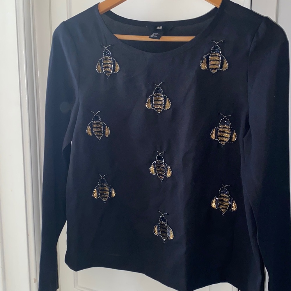 H&M black + sequin bee size 4 blouse